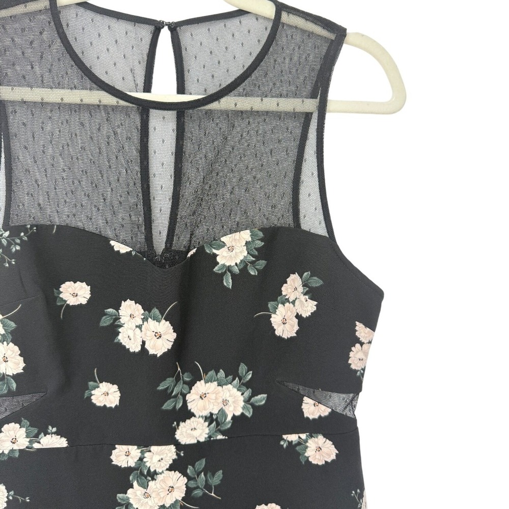 Express Bodycon Dress Size 6 Black Floral Mesh Mini Modest Preppy Cocktail Party - Picture 7 of 11